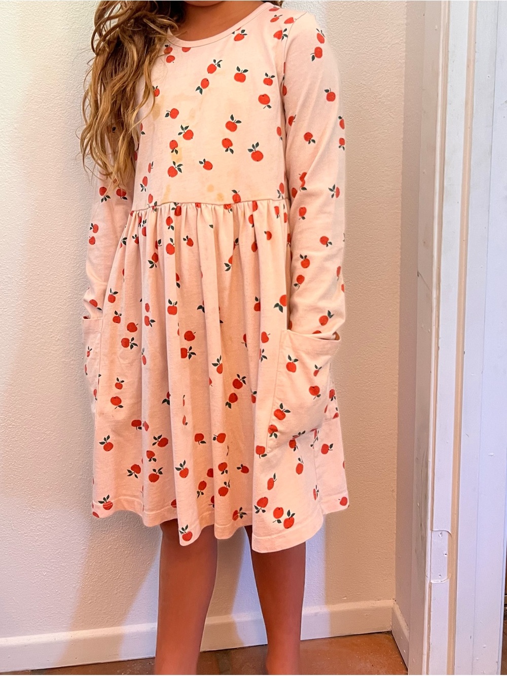 Hannah Anderson Girls Peach Print Long-Sleeve Dress